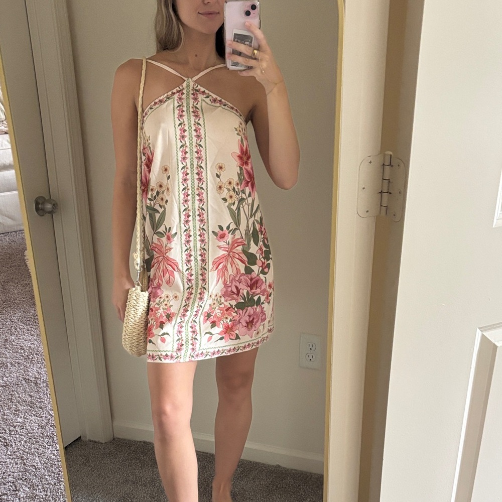 Floral Print Cream Halter Dress